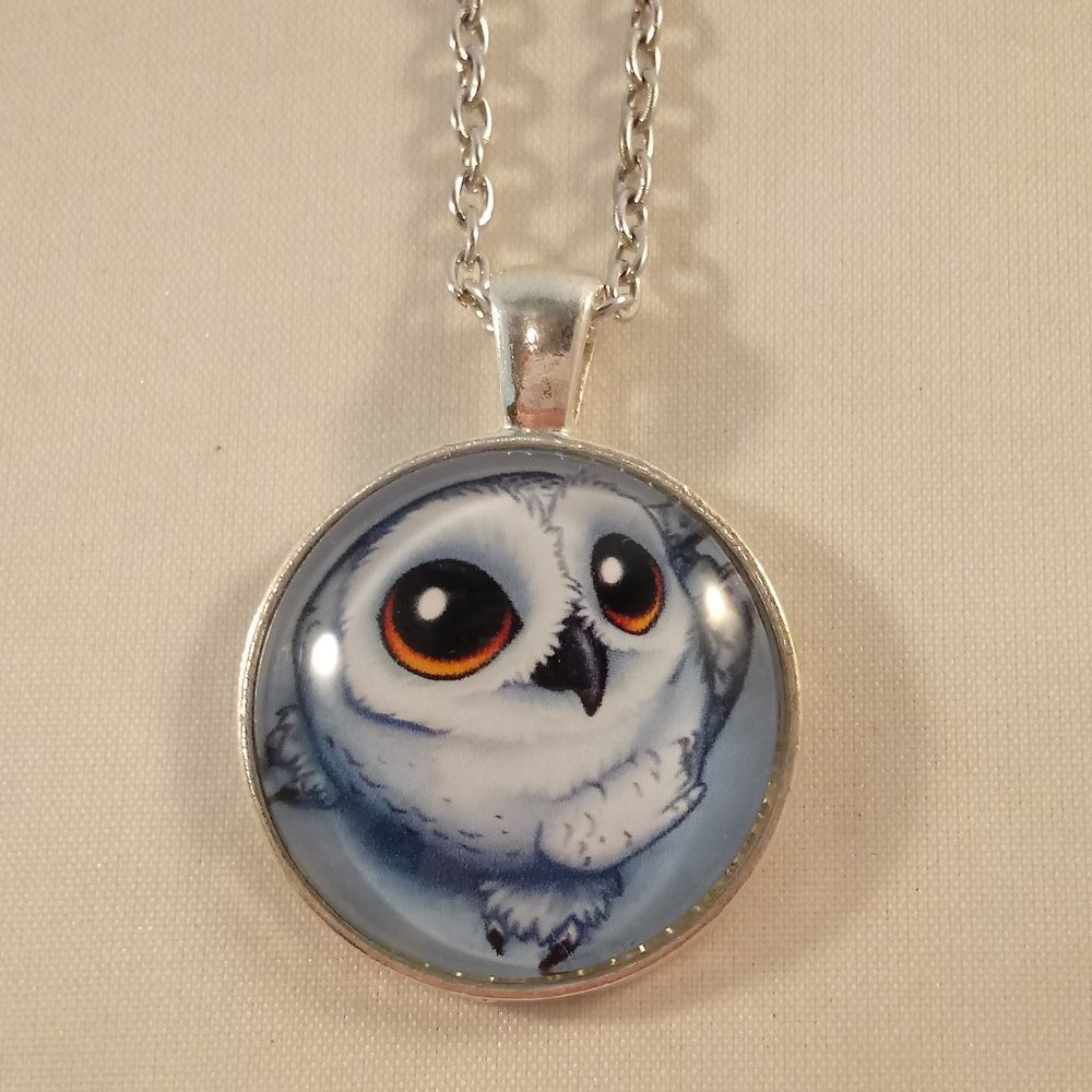 Silver Mystical Snowy Owl Bird Anime Cabochon Pendant Chain Necklace Unisex Gift - Picture 2 of 3
